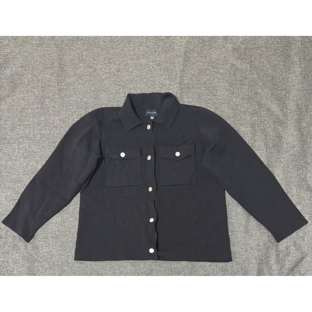 Premise Womens XL Cardigan Sweater Black Button Up Collared Long Sleeve Knit